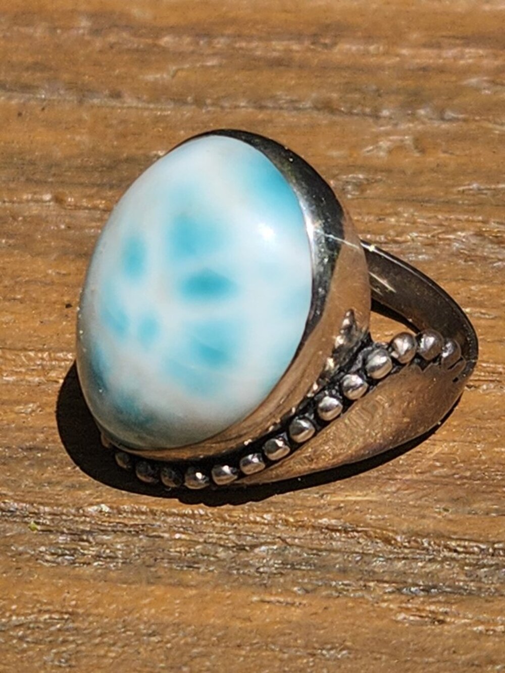 Sajen 925 Sterling Silver Blue White Larimar Ring Size 8 - Picture 5 of 16